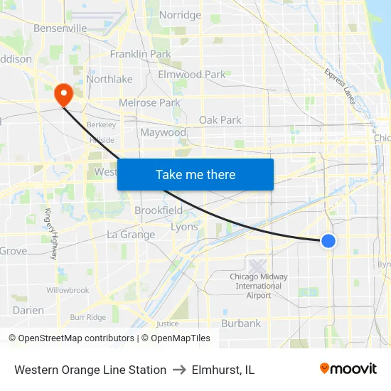 Western Orange Line Station to Elmhurst, IL map
