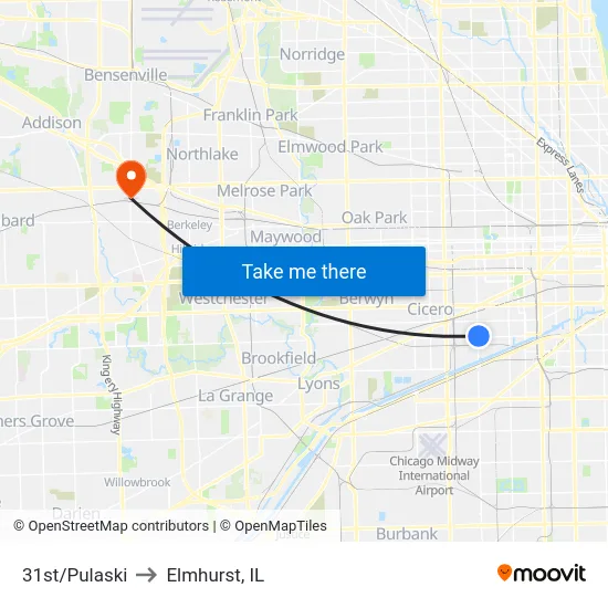 31st/Pulaski to Elmhurst, IL map