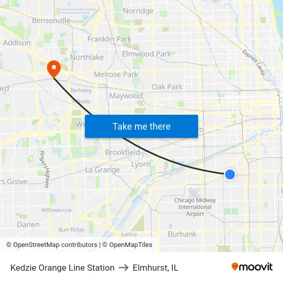 Kedzie Orange Line Station to Elmhurst, IL map