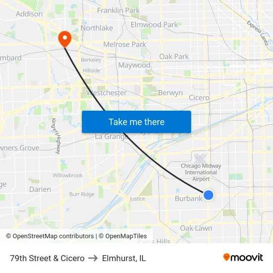79th Street & Cicero to Elmhurst, IL map