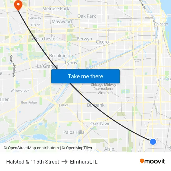 Halsted & 115th Street to Elmhurst, IL map
