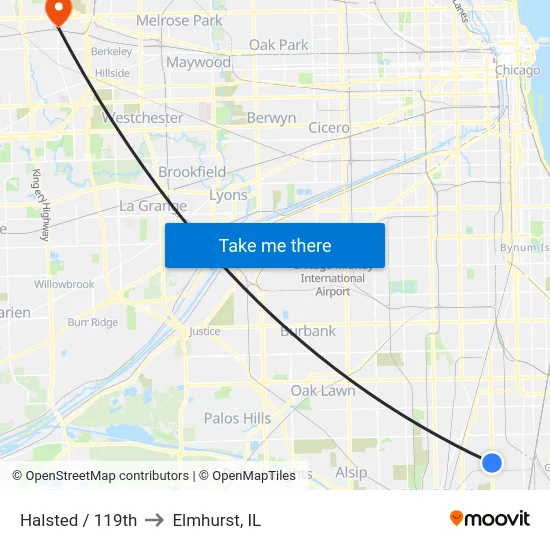 Halsted / 119th to Elmhurst, IL map