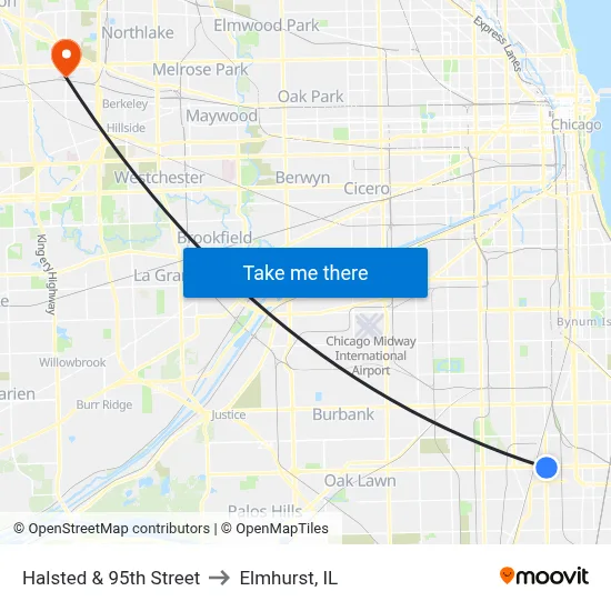 Halsted & 95th Street to Elmhurst, IL map