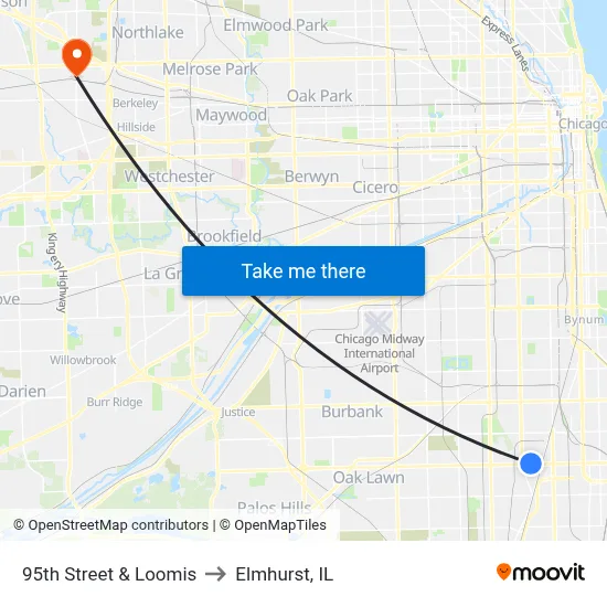 95th Street & Loomis to Elmhurst, IL map
