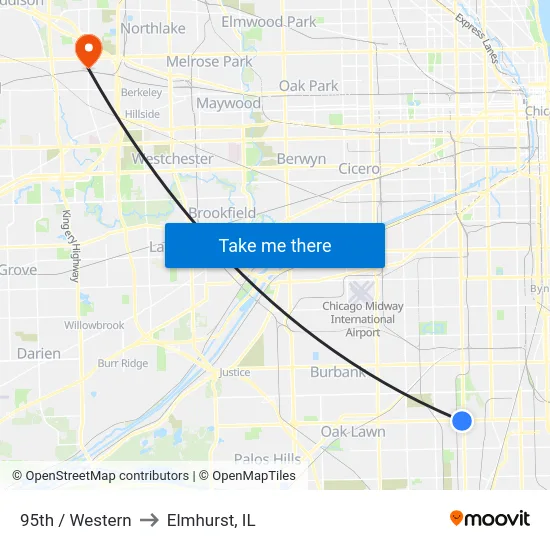 95th / Western to Elmhurst, IL map