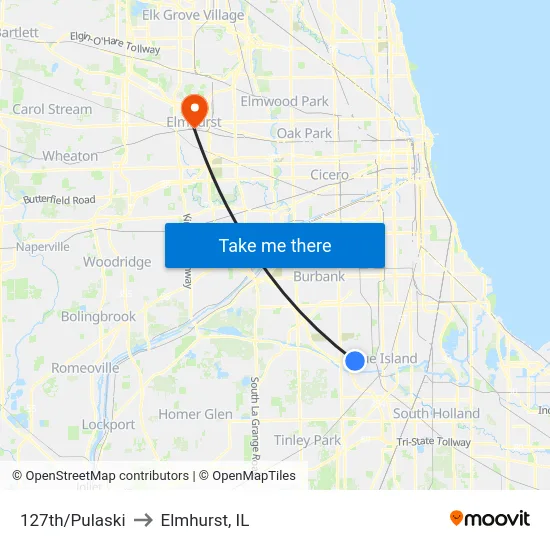 127th/Pulaski to Elmhurst, IL map
