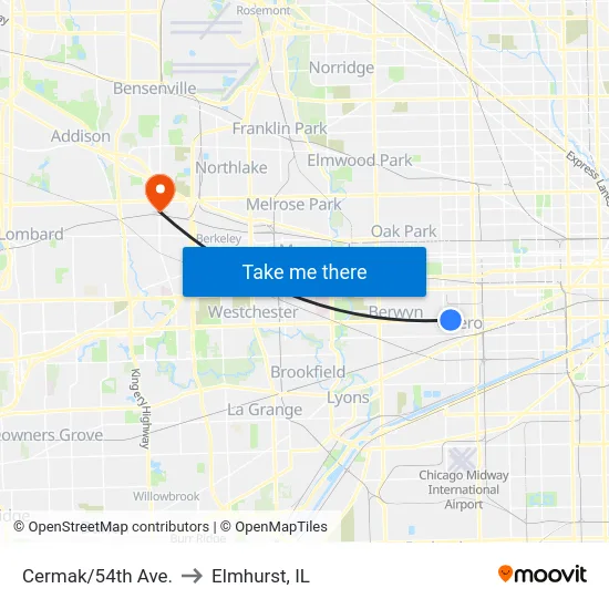 Cermak/54th Ave. to Elmhurst, IL map