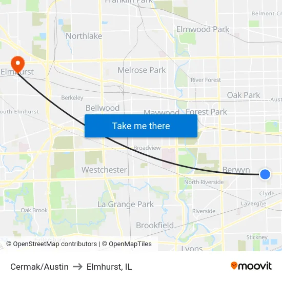 Cermak/Austin to Elmhurst, IL map