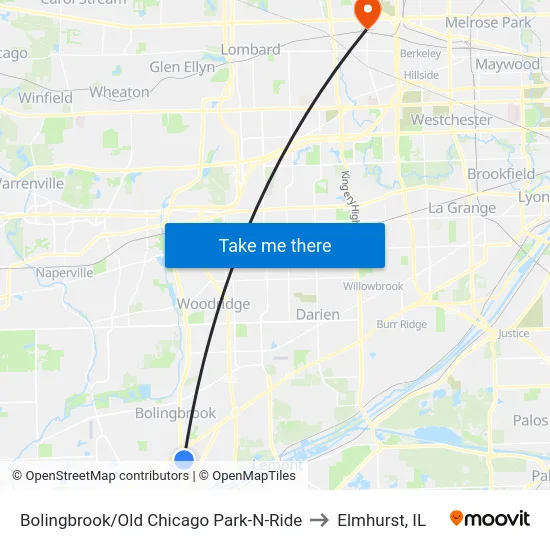 Bolingbrook/Old Chicago Park-N-Ride to Elmhurst, IL map