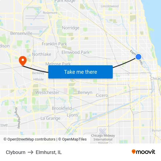 Clybourn to Elmhurst, IL map