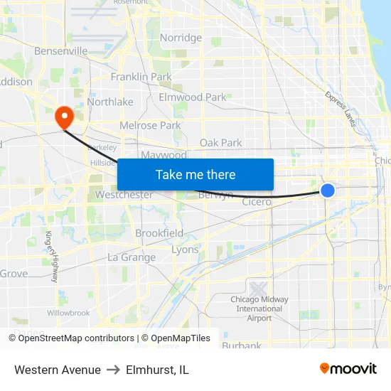 Western Avenue to Elmhurst, IL map