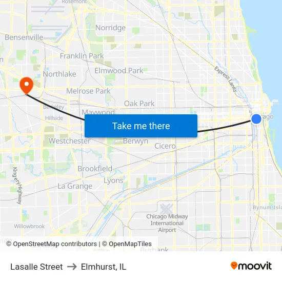 Lasalle Street to Elmhurst, IL map