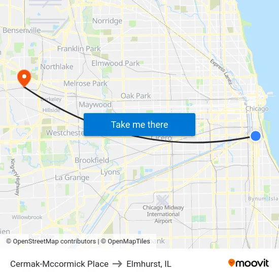 Cermak-Mccormick Place to Elmhurst, IL map
