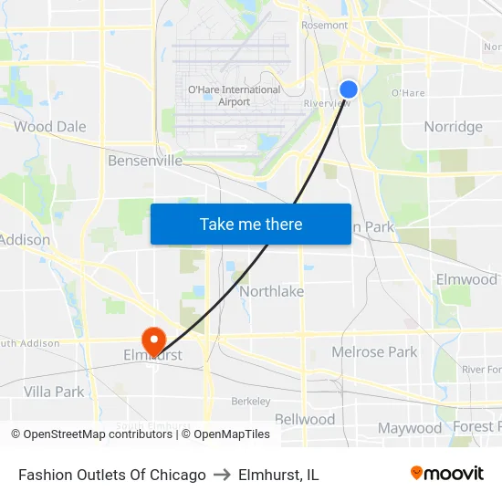 Fashion Outlets Of Chicago to Elmhurst, IL map