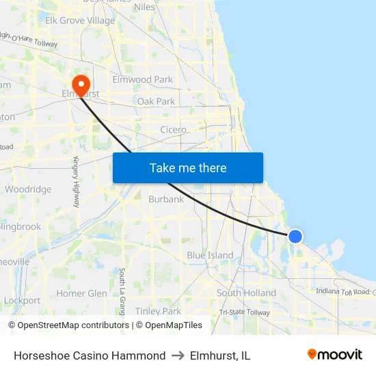Horseshoe Casino Hammond to Elmhurst, IL map