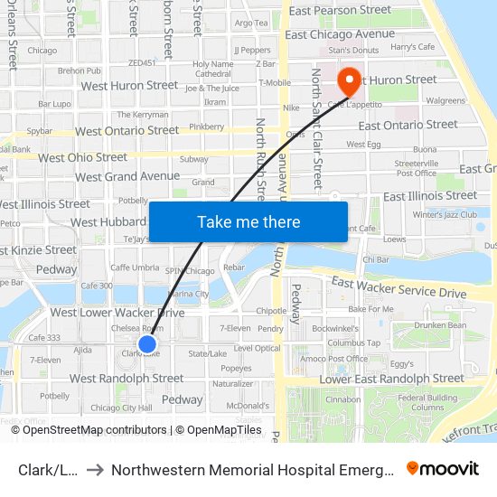 Clark/Lake to Northwestern Memorial Hospital Emergency Room map