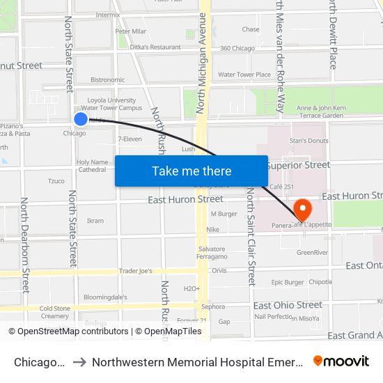 Chicago-Red to Northwestern Memorial Hospital Emergency Room map