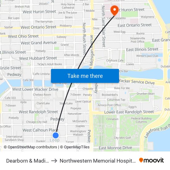 Dearborn & Madison (North) to Northwestern Memorial Hospital Emergency Room map