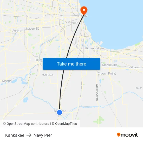 Kankakee to Navy Pier map