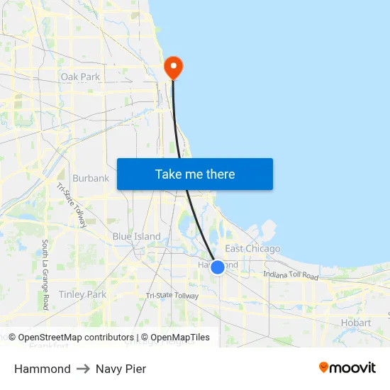 Hammond to Navy Pier map