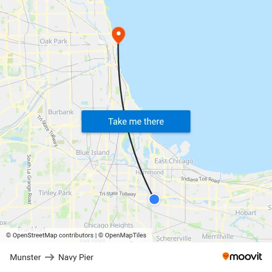 Munster to Navy Pier map