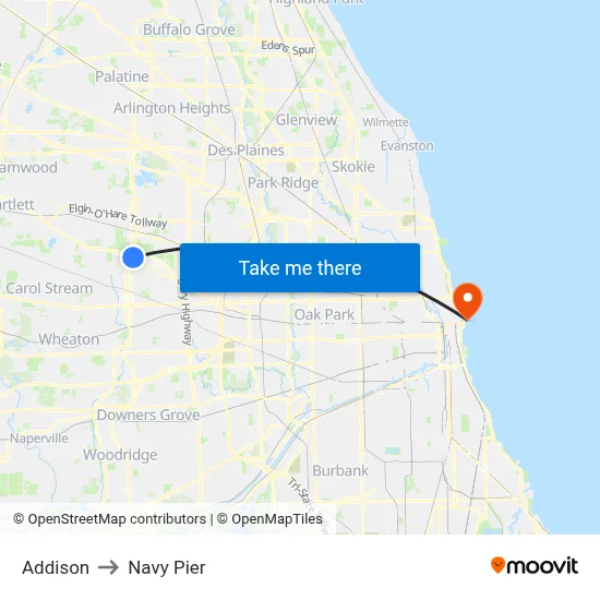 Addison to Navy Pier map