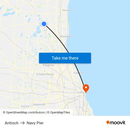 Antioch to Navy Pier map