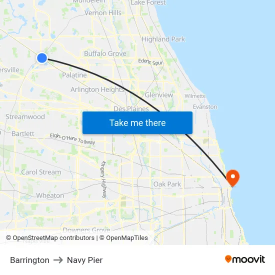 Barrington to Navy Pier map