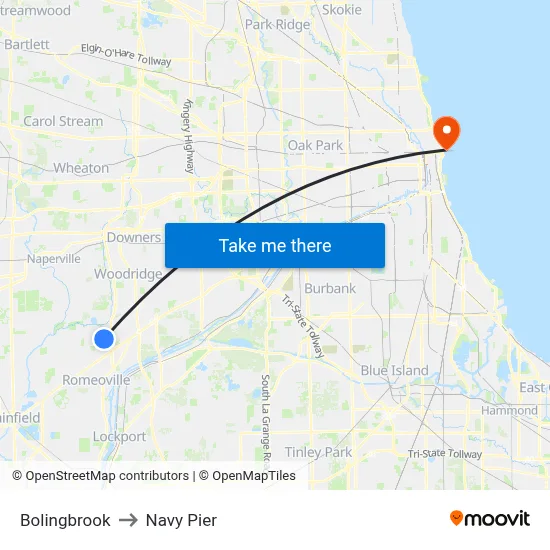 Bolingbrook to Navy Pier map