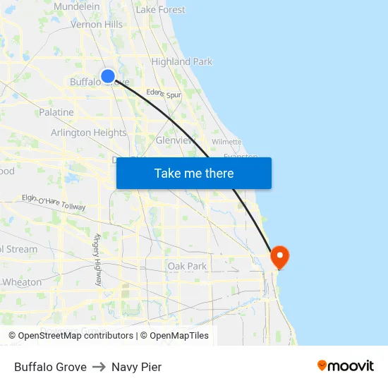 Buffalo Grove to Navy Pier map
