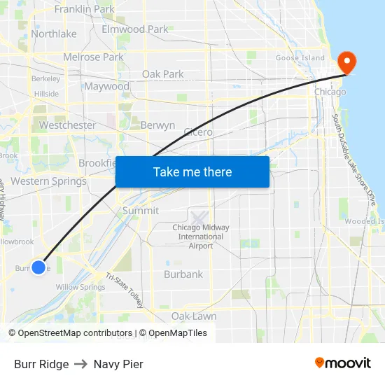 Burr Ridge to Navy Pier map