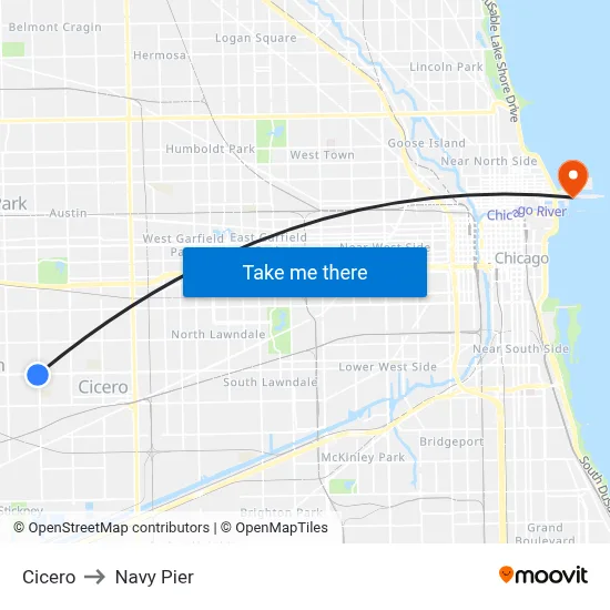 Cicero to Navy Pier map