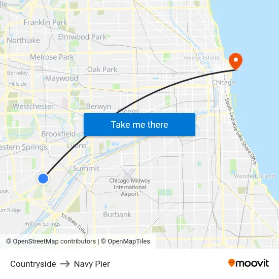 Countryside to Navy Pier map