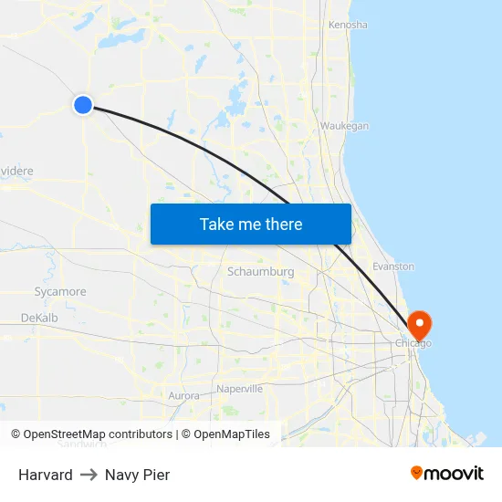 Harvard to Navy Pier map