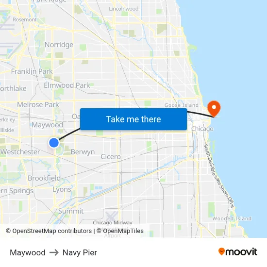 Maywood to Navy Pier map