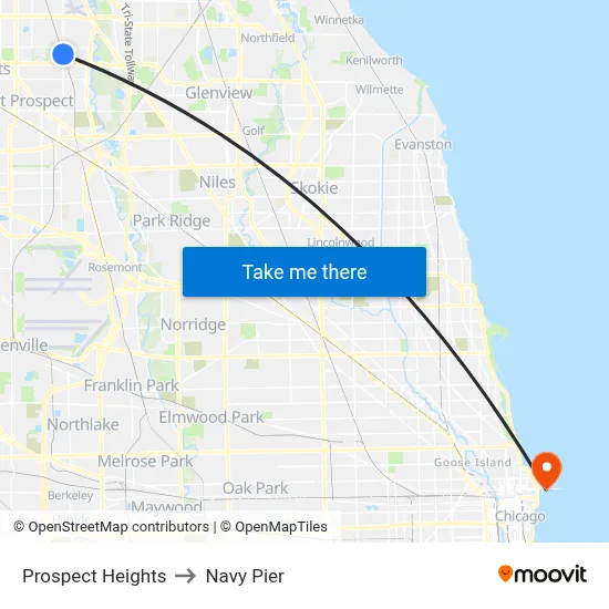 Prospect Heights to Navy Pier map