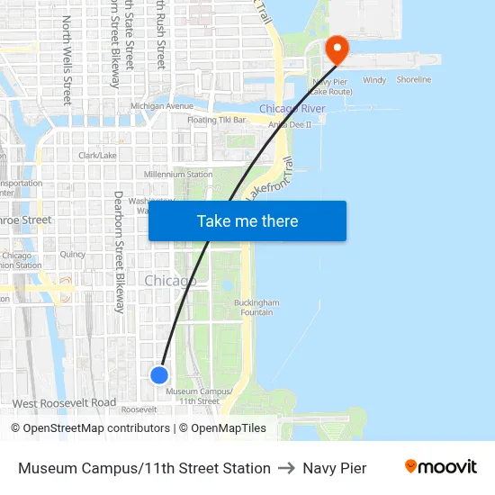 Museum Campus/11th Street Station to Navy Pier map