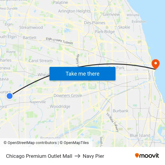 Chicago Premium Outlet Mall to Navy Pier map