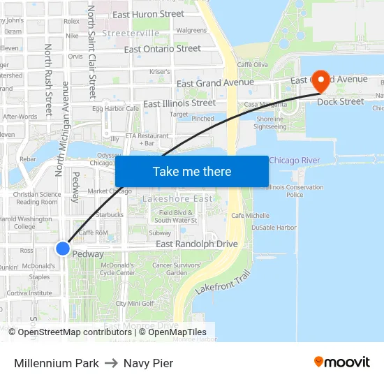 Millennium Park to Navy Pier map
