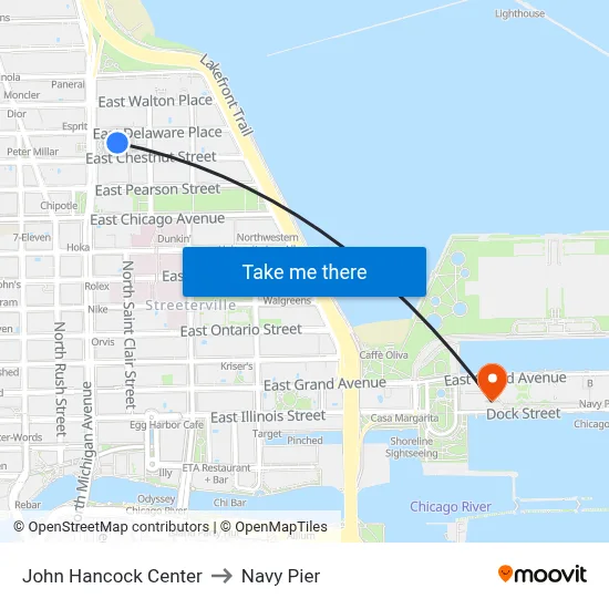 John Hancock Center to Navy Pier map