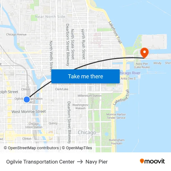 Ogilvie Transportation Center to Navy Pier map