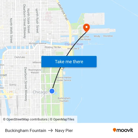 Buckingham Fountain to Navy Pier map