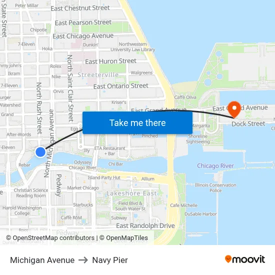 Michigan Avenue to Navy Pier map