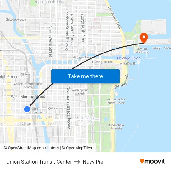 Union Station Transit Center to Navy Pier map