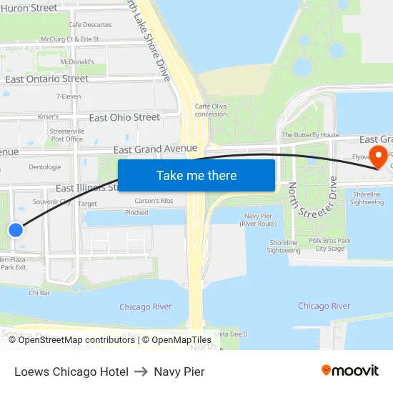 Loews Chicago Hotel to Navy Pier map