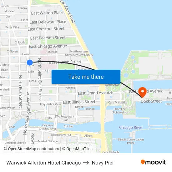 Warwick Allerton Hotel Chicago to Navy Pier map