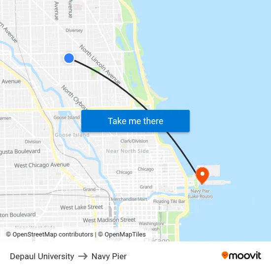 Depaul University to Navy Pier map