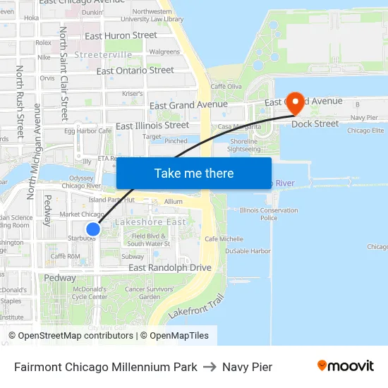 Fairmont Chicago Millennium Park to Navy Pier map