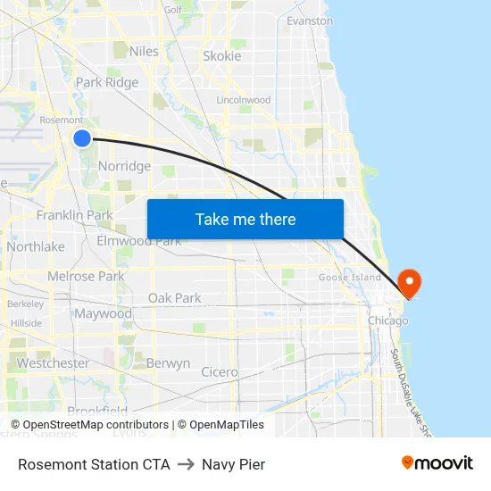 Rosemont Station CTA to Navy Pier map