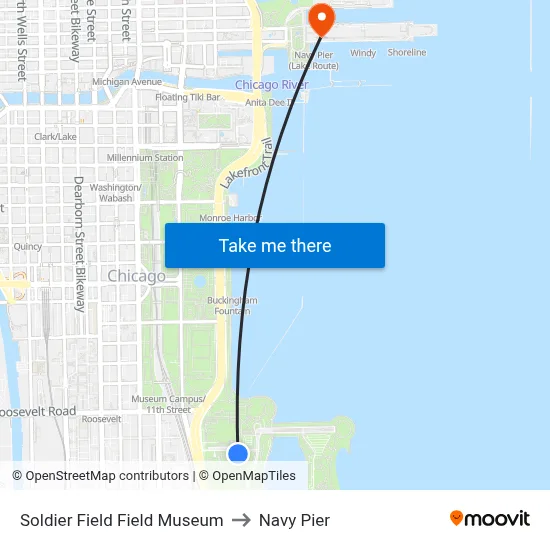 Soldier Field Field Museum to Navy Pier map